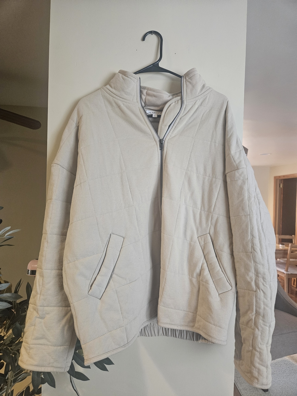 Beige Quilted Zip-Up Jacket - Neutral Tone